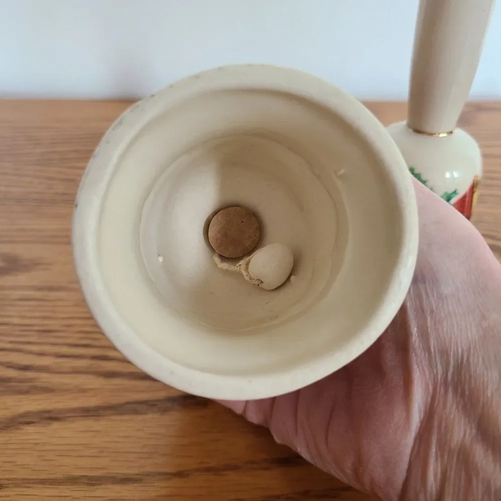 Vintage 1974 and 1975 Porcelain Ceramic Christmas Holiday Hand Dinner Bells
